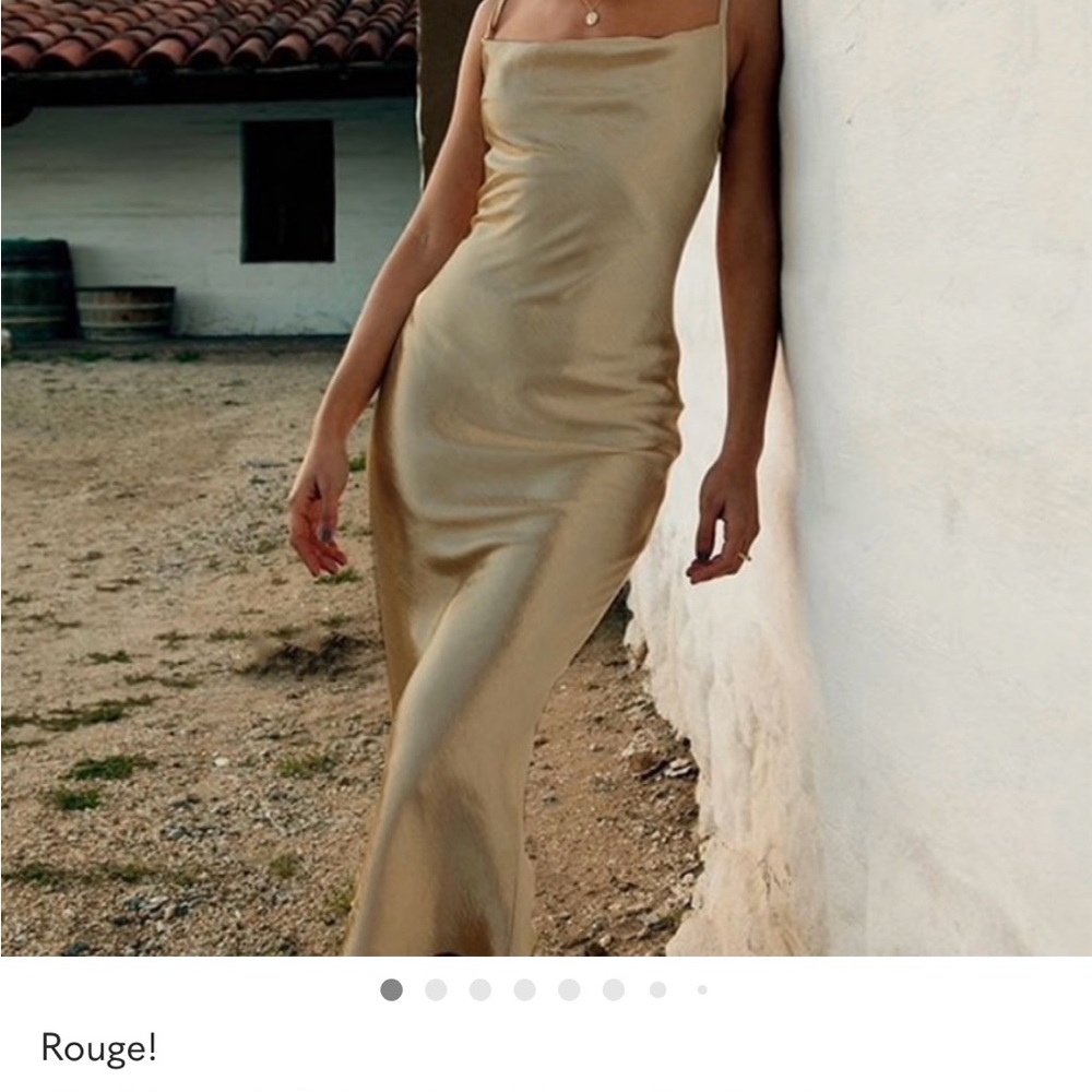 Rouge! Gold Satin Cowl-Neck Maxi Gown